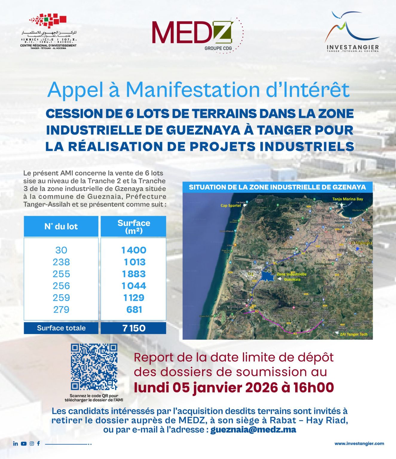 Prolongation AMI: Cession de 6 lots de terrains zone Gueznaya